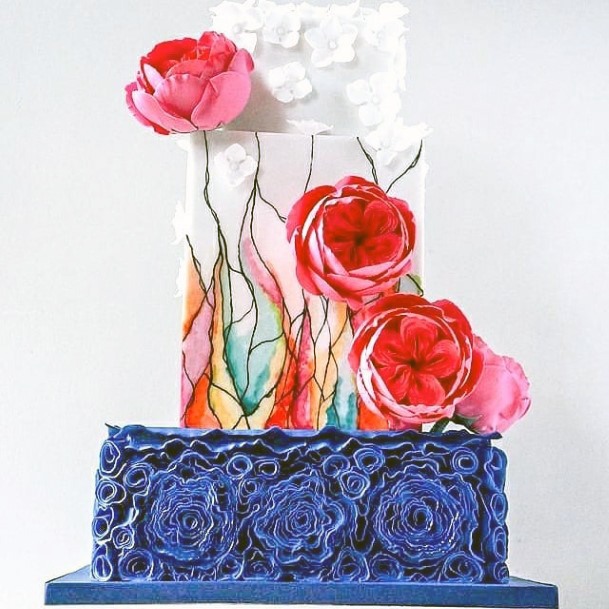 Artsy Stained Glass And Floral Wedding Cake Ideas