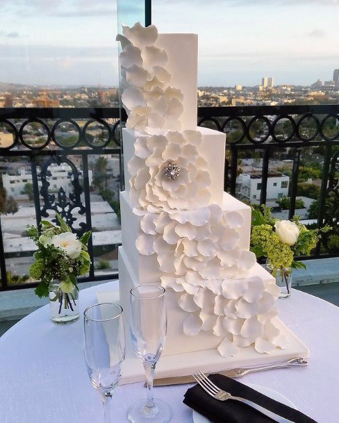 Ascending White Square Wedding Cake