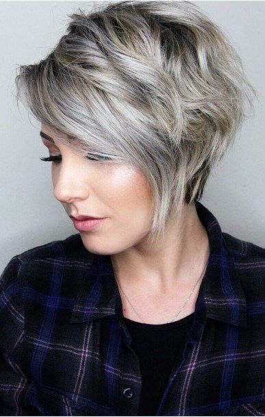 Ash Blonde With Dark Roots And Exaggerated Side Part Airy Hairstyle Ideas