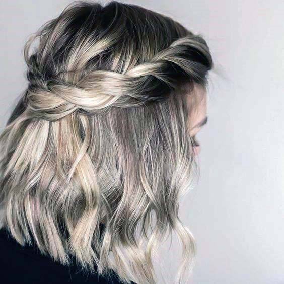 Ashy Blonde With Chin Length Hairstyle And Easy Double Braid Pull Back