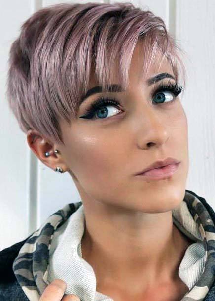 Ashy Pink Long Layered And Textured Pixie Womens Hairstyle