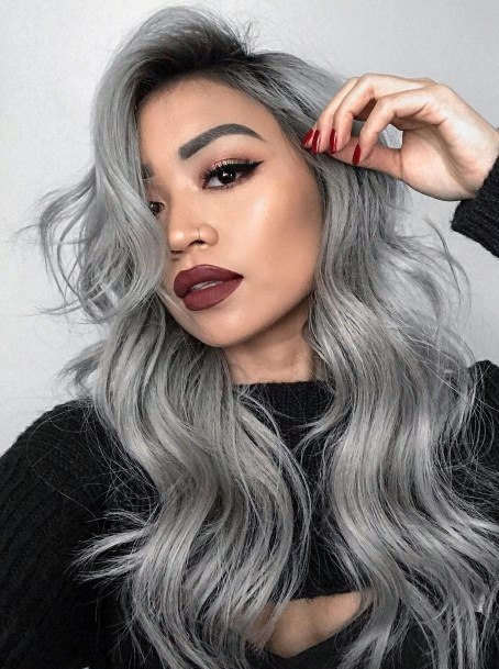 Asian Woman Feisty Sexy With Grey Mid Length Hair Design
