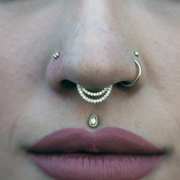 Astonishing And Alluring Septum Rhinestone Rings Sleek Silver Nostril Hoop And Stunning Stud Nose Piercings Inspiration For Women