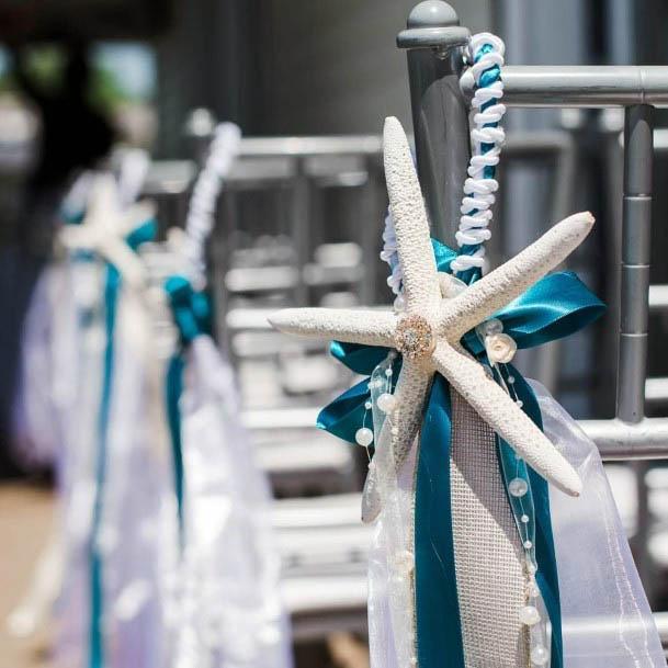 Astonishing Aquarium Star Fish Silky Blue Ribbon Chair Aisle Decor Ideas For Wedding