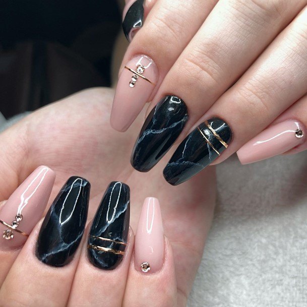 Astonishing Black And White Marble Nail For Girls