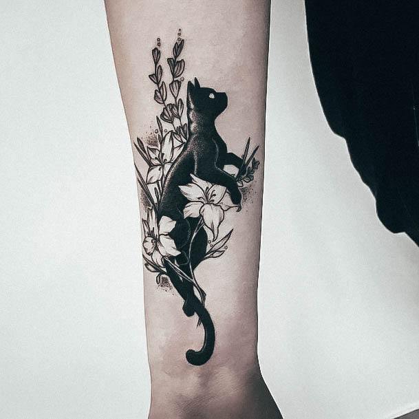 Astonishing Black Cat Tattoo For Girls