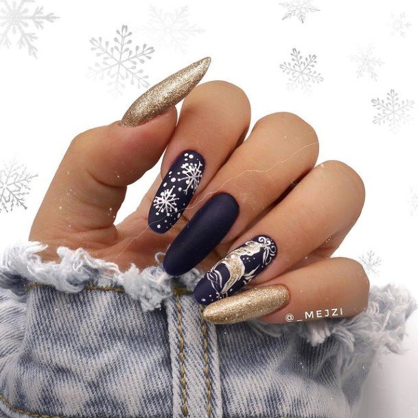 Astonishing Blue And Gold Nail For Girls