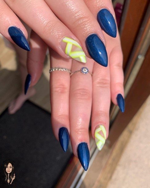 Astonishing Blue And Yellow Nail For Girls