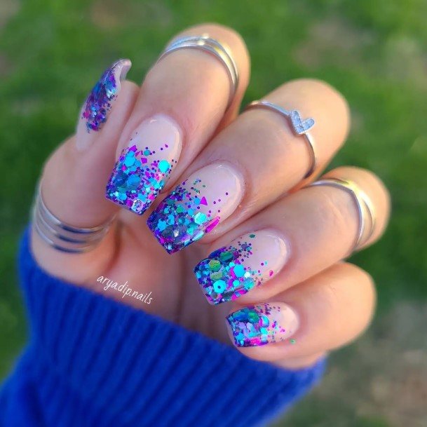 Astonishing Blue Glitter Nail For Girls