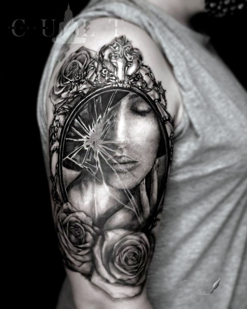 Astonishing Broken Mirror Tattoo For Girls