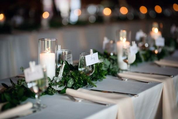 Astonishing Cute White Greeenery Candle Centerpiece Barn Wedding Reception Decoration Ideas