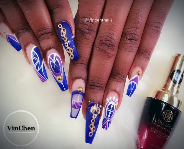 Astonishing Dark Blue And Purple Awesome Nail Art Design For Women
