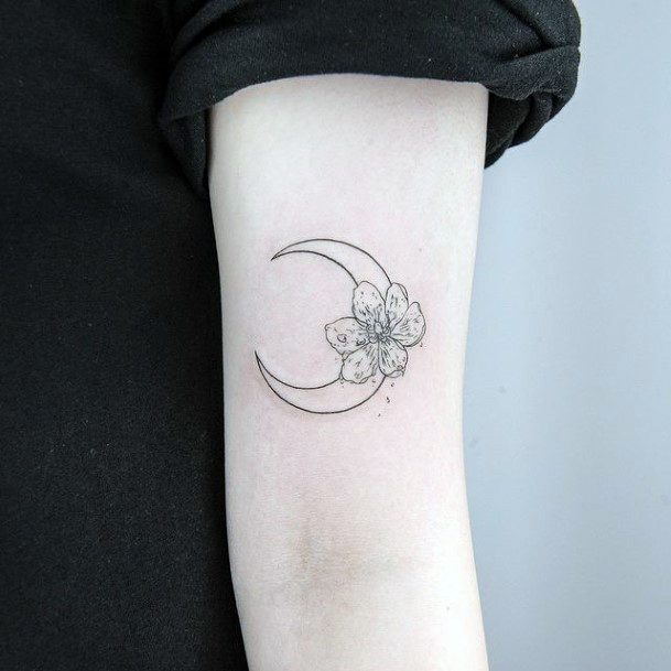 Astonishing Flower Moon Tattoo For Girls