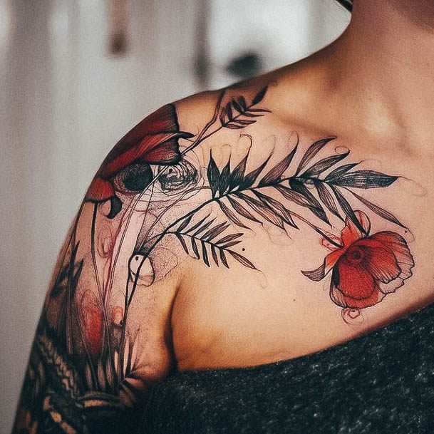 Astonishing Flower Sleeve Tattoo For Girls