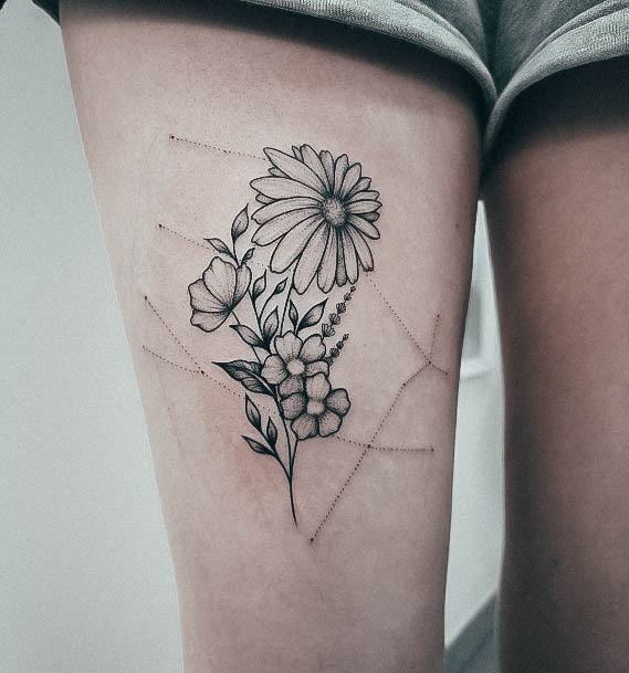 Astonishing Gemini Tattoo For Girls Thigh Flower