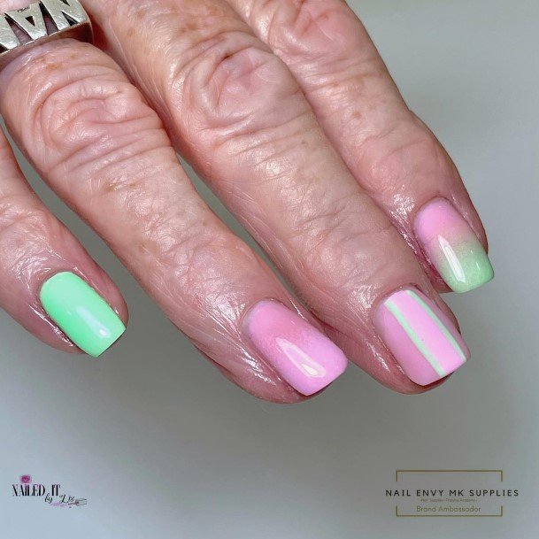 Astonishing Green And Pink Nail For Girls