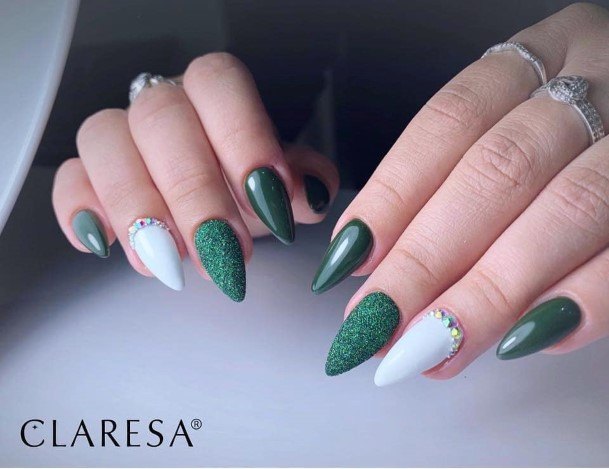 Astonishing Green And White Nail For Girls