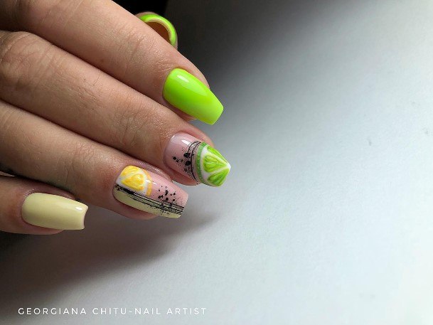 Astonishing Green And Yellow Nail For Girls