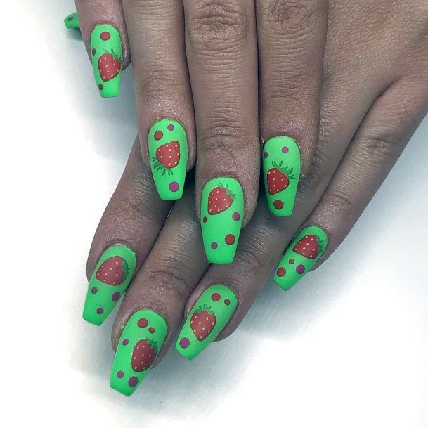 Astonishing Green Strawberry Nail Ideas For Girls