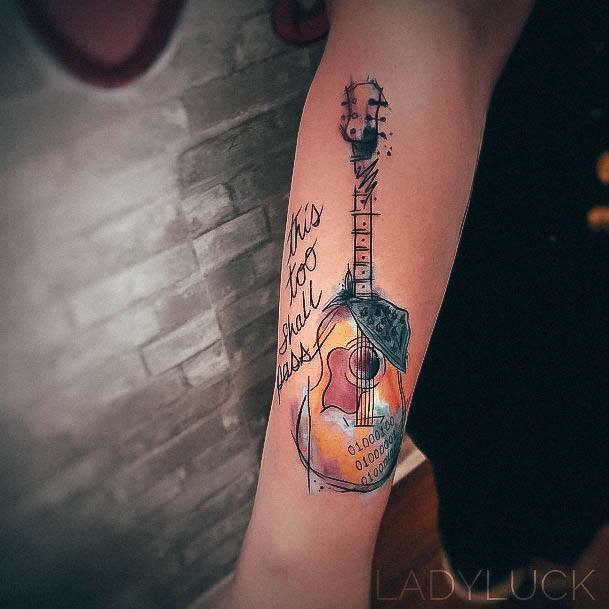 Astonishing Guitar Tattoo For Girls Wateroclor