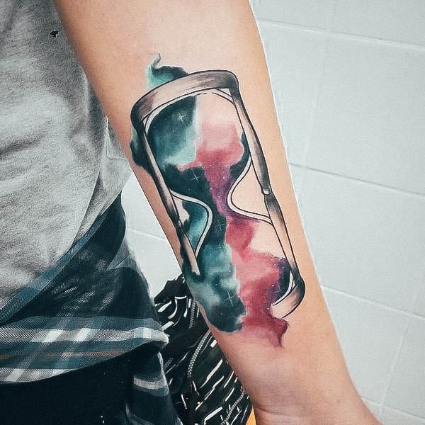 Astonishing Hourglass Tattoo For Girls Watercolor Forearm Outer Space Themed