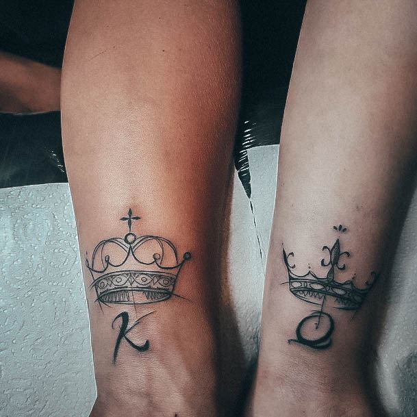 Astonishing King And Queen Tattoo For Girls Leg