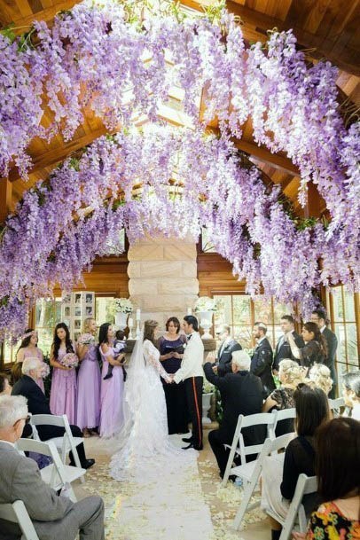 Astonishing Lavender Purple Hanging Arch Floral Wedding Decor Ideas