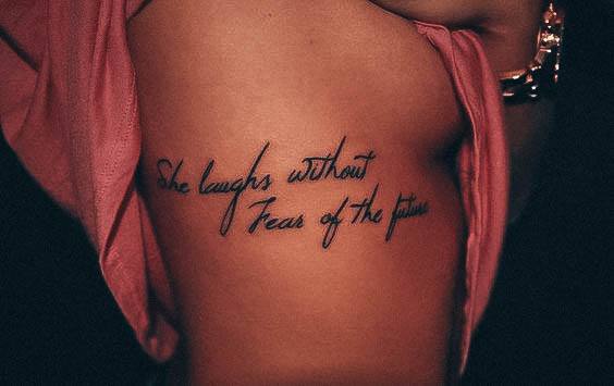 Astonishing Lettering Tattoo For Girls Ribs