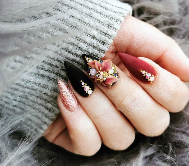 Astonishing Maroon And Black Nail For Girls