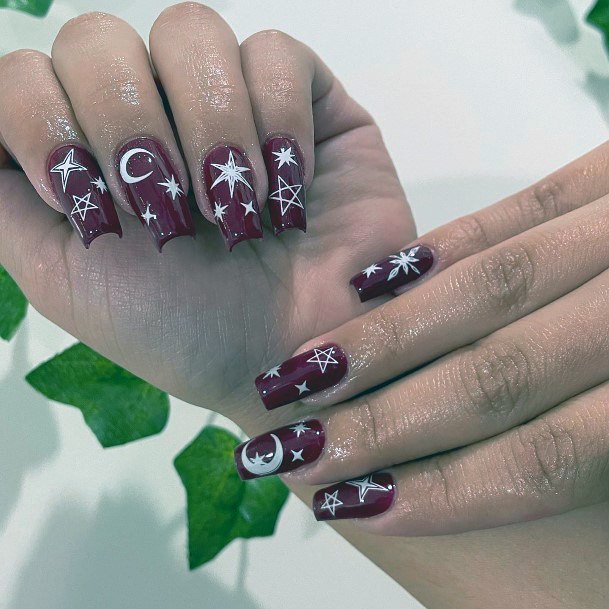 Astonishing Maroon White Nail For Girls