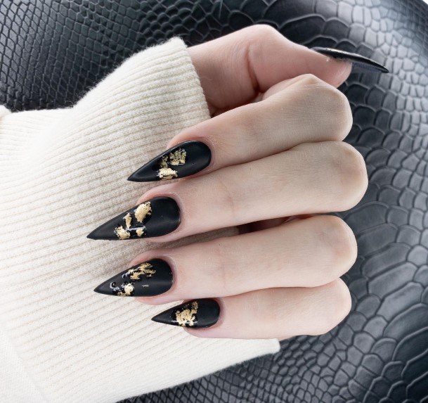 Astonishing Matte Black And Gold Nail For Girls