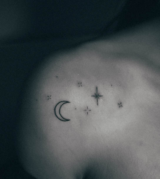 Astonishing Moon And Stars Tattoo For Girls