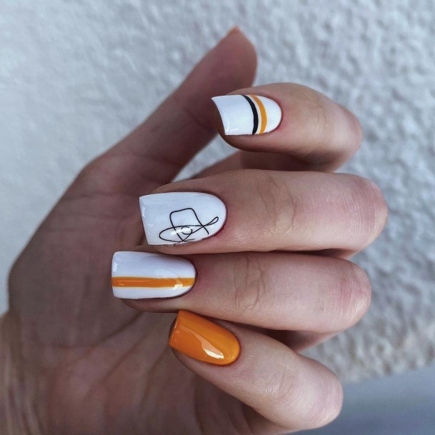 Astonishing Orange And White Nail For Girls