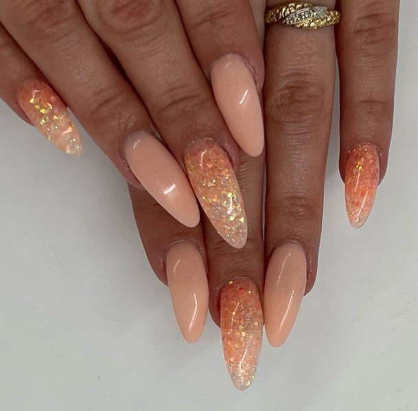 Astonishing Peach With Glitter Nail For Girls