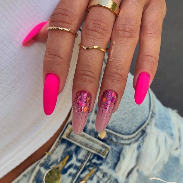 Astonishing Pink Ombre With Glitter Nail For Girls