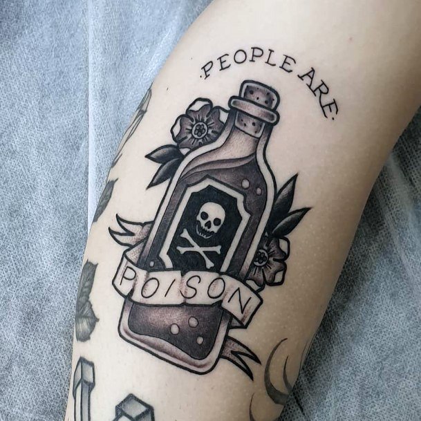 Astonishing Poison Bottle Tattoo For Girls