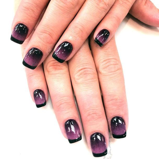 Astonishing Purple And Black Tip Glossy Nail Design For Ladies