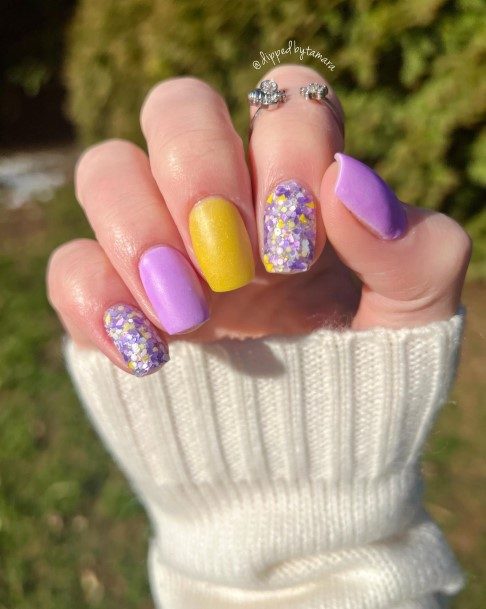 Astonishing Purple And Yellow Nail For Girls