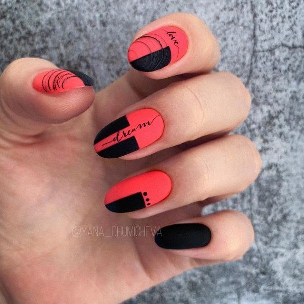 Astonishing Red And Black Nail For Girls