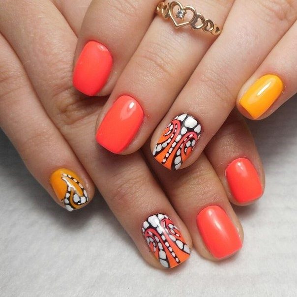 Astonishing Red And Yellow Nail For Girls