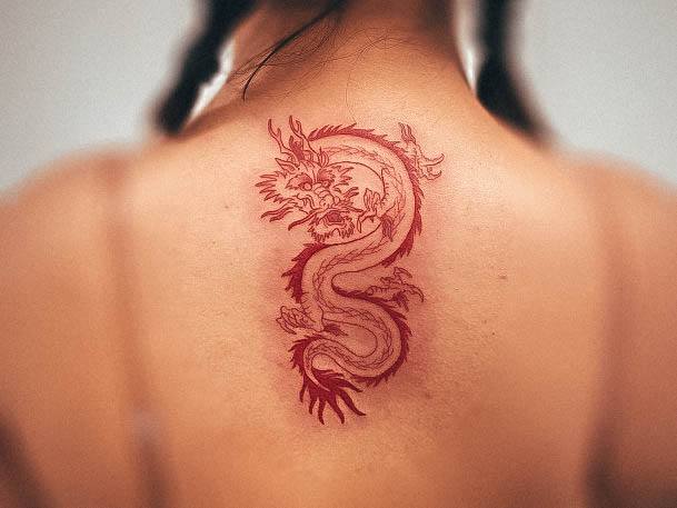 Astonishing Red Dragon Tattoo For Girls