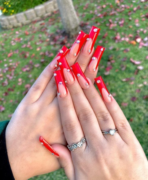 Astonishing Red French Tip Nail For Girls