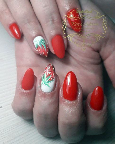 Astonishing Red Strawberry Nails For Ladies