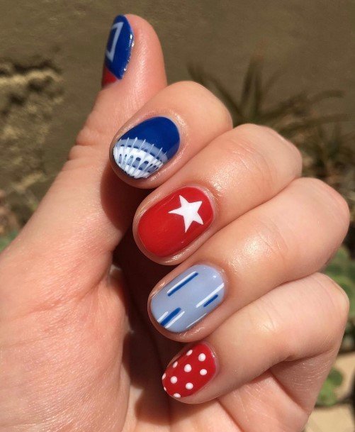 Astonishing Red White And Blue Nail For Girls