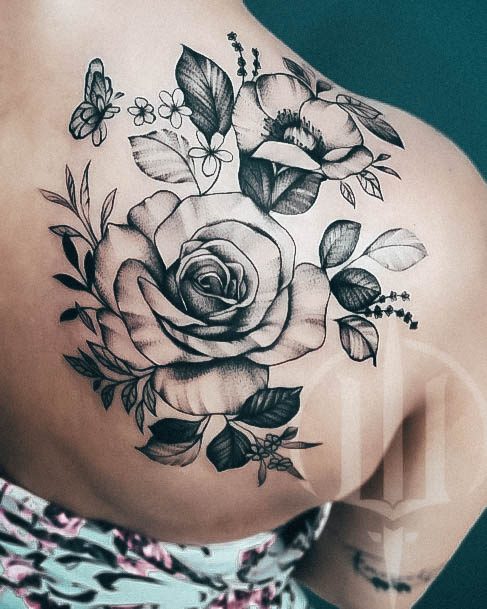 Astonishing Rose Shoulder Tattoo For Girls