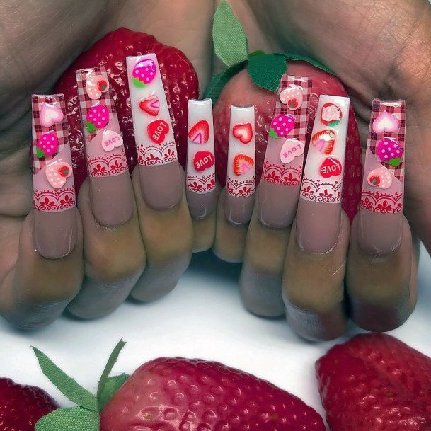 Astonishing Strawberry Long Nail Ideas For Women