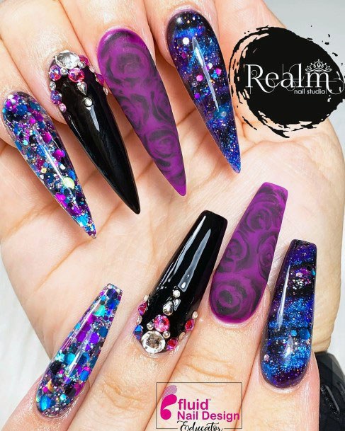 Astonishing Stunning Long Ballerina Stiletto Black Purple Green Pink Rose Nail Design For Women