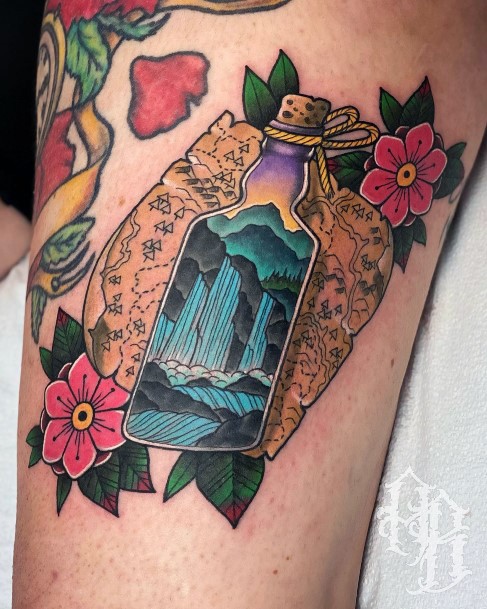 Astonishing Waterfall Tattoo For Girls Traditional