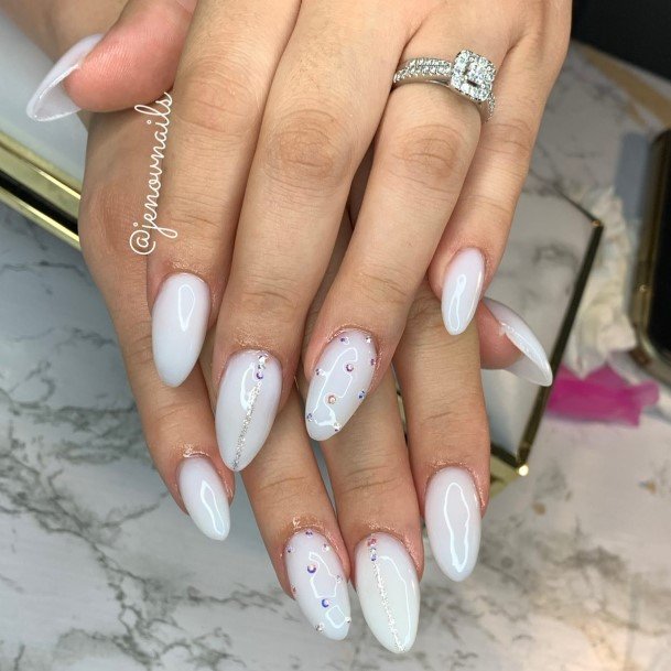 Astonishing White Almond Shaped Nail For Girls