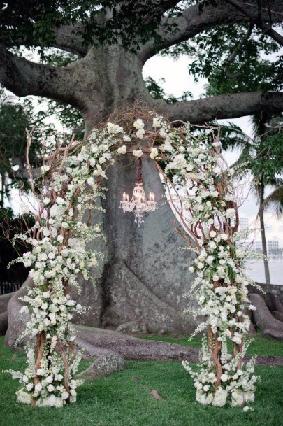 Astonishing White Floral Arbor Wedding Outdoor Ideas